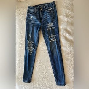 American Eagle high-rise, super stretch, distressed jeggings, size 2 regular